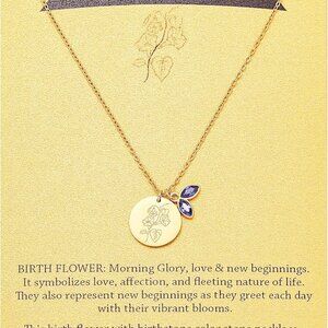 14k Gold Plated Birth Month Flower Birthstone Pendant Necklace, Floral Charm Nec